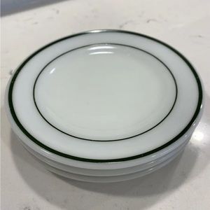 3 Pyrex Corning‎ Double Tough Milk Glass Double green Stripe Coffee Saucer Dish